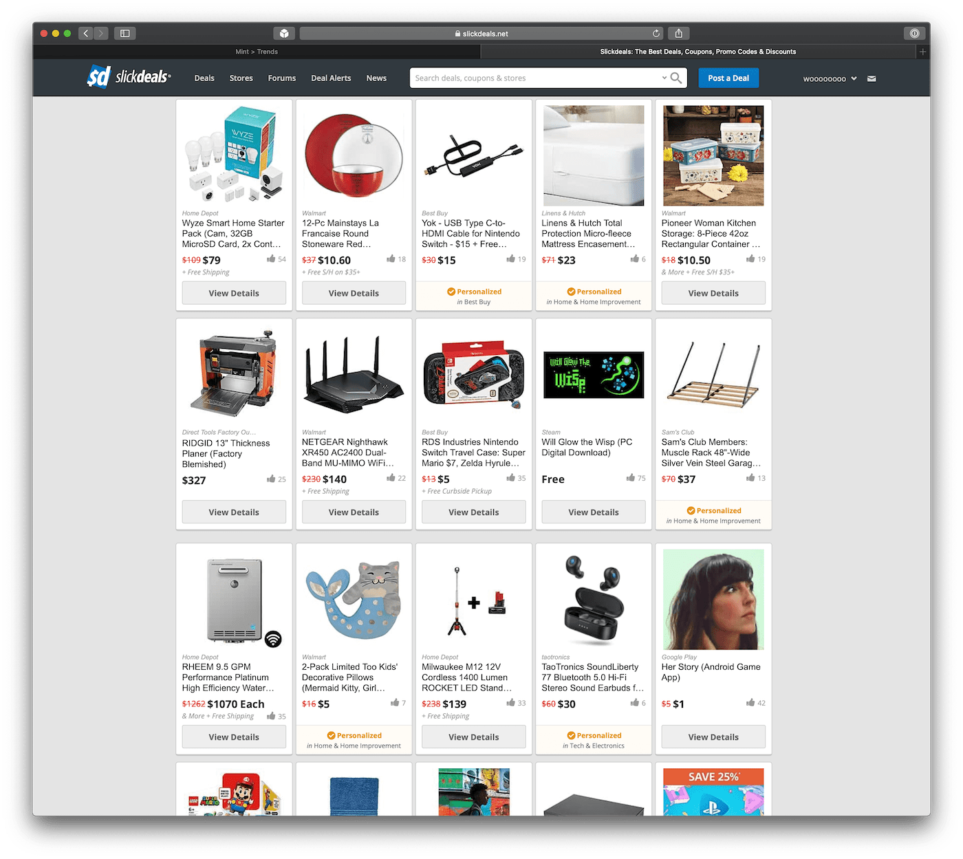 slickdeals.net homepage after