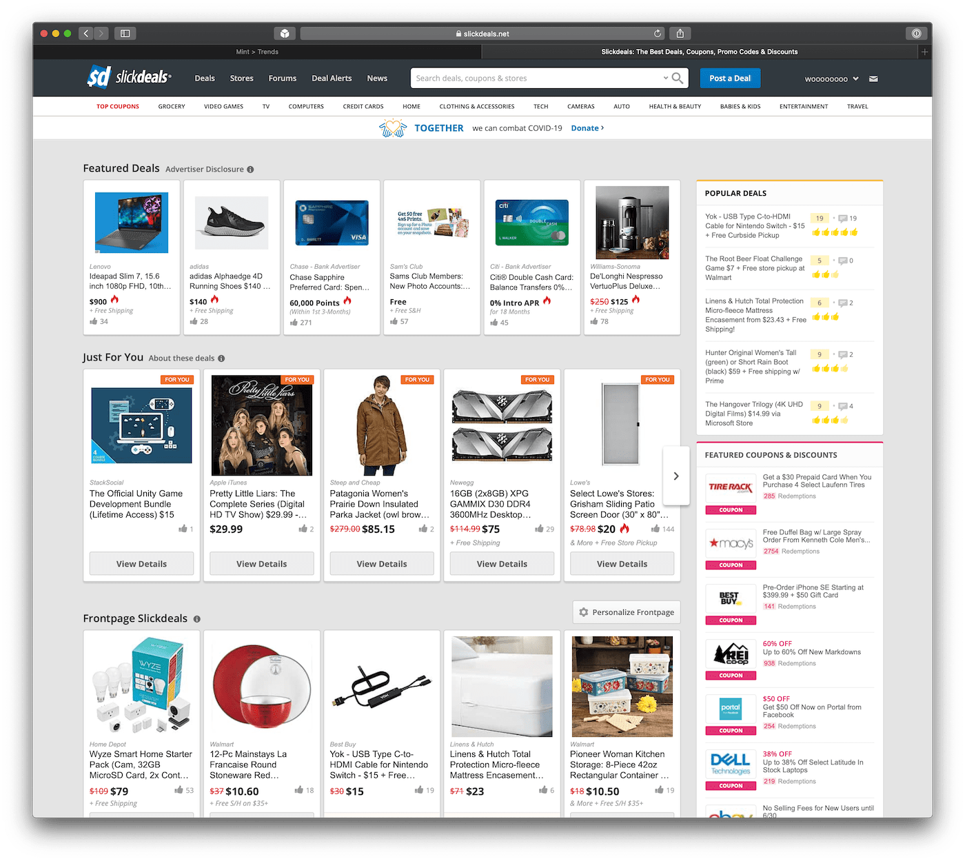 slickdeals.net homepage before